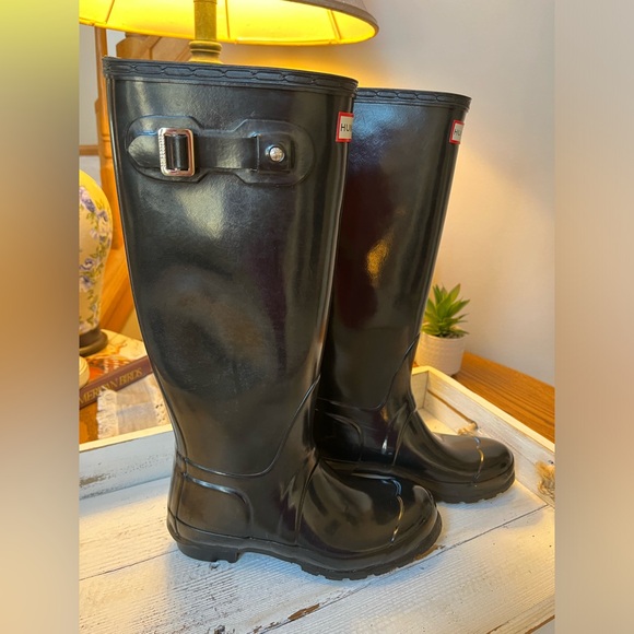 Hunter Original Tall Gloss Rain Boots BLACK size 6 women's • EUC • Nice - Picture 4 of 13
